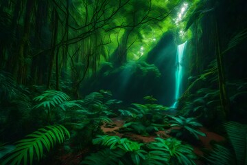 A lush rainforest teems with towering trees, forming a vibrant wonderland.