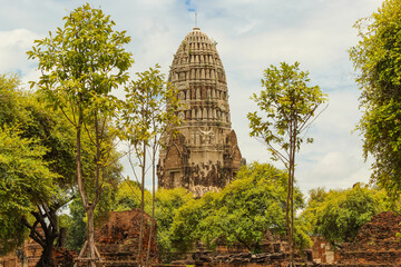 View of Wat Ratchaburana, Ayutthaya Thailand, landscape concept.