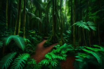 A lush rainforest teems with towering trees, forming a vibrant wonderland.