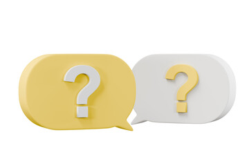 3d question mark icon sign or ask FAQ and QA answer solution information. Have a question, question answer sign or problem concept. 3d doubt talk icon. minimal cartoon.3D Rendering. Banner, copy space