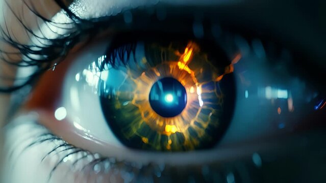 Closeup of a scientists eyes, filled with wonder and disbelief, as they witness the confirmation of the Higgs bosons existence on a screen in front of them.