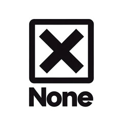 Icon with white background representing the voting option 'None'. The icon features a black 'X' mark with the text 'None' beneath it. The design is bo.png Generative AI - obrazy, fototapety, plakaty