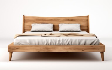 Solid wood bed, Wooden bed, Double wood bed isolated on white background.