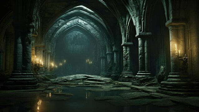 An enigmatic presence stares from the depths of an ancient crypt.