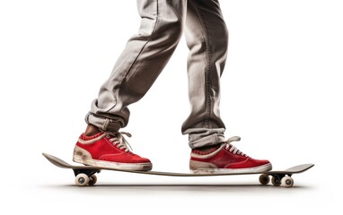 Man Standing with a skateboard isolated on white background.
