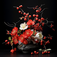 Red and White Floral Arrangement inspired by Chinese New Year
