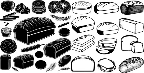 set of types of bread vector