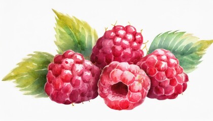 Watercolor of the raspberry on white. - obrazy, fototapety, plakaty