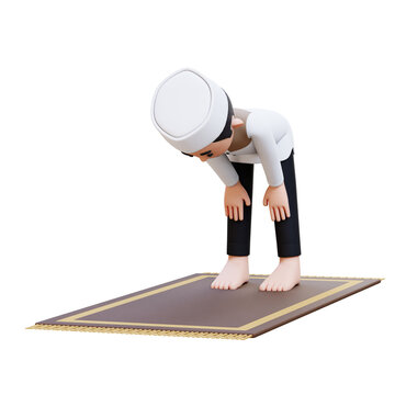3D Characters of Muslim Man rukuk or bowing down in prayer in Ramadan perfect for banner, web dan marketing material