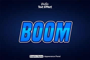 boom text effect with blue graphic style and editable.