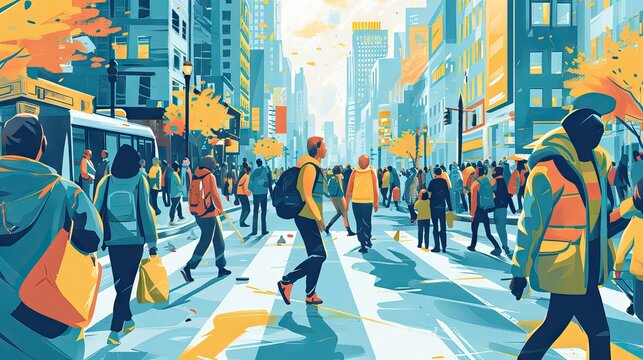 A person wanders disoriented through the streets of a large city, reflecting unfamiliarity, social fear, or even autism spectrum disorder. Generative AI