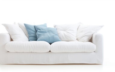 White fabric sofa, modern fabric couch, 2 seater white fabric couch isolated on white background.