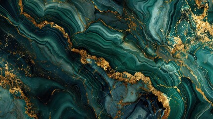 A beautiful seamless marble background in dark green emerald and gold colors