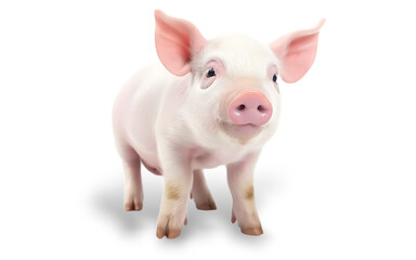 front view, close up of  an adorable pink piglet with a smiling expression facing the camera. isolated on transparent background. 