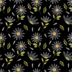 Hand-drawn Daisy Chamomile Seamless Floral Pattern. Suitable for Accessories, Home D&eacute;cor, Stationary, Textile & Fabric, Wallpaper, Website or any other Printing Purposes. Vector Illustration.