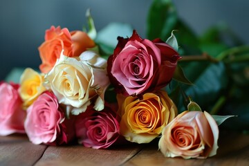A friendship card adorned with a spray of multi-colored roses, each bloom representing the unique and diverse qualities that make the bond of friendship so special.