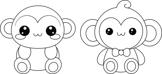 Cute Monkeys Cartoon Coloring Page