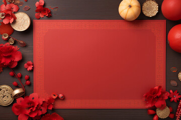 border of chinese new year greeting card with empty space design,chinese new year background ,Generated By Ai