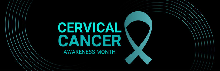 Cervical Cancer Awareness Calligraphy Poster Design. Realistic Teal and White Ribbon. January is Cancer Awareness Month. suit for cover, website, banner, presentation, posters. vector illustration