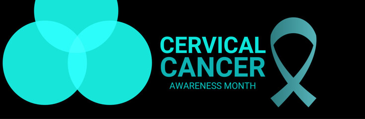 Cervical Cancer Awareness Calligraphy Poster Design. Realistic Teal and White Ribbon. January is Cancer Awareness Month. suit for cover, website, banner, presentation, posters. vector illustration