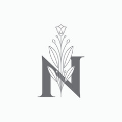 letter n flower stylish beauty flourish modern logo design graphic vector