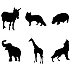 Wildlife Silhouette With Flat Design. Vector Illustration Set.