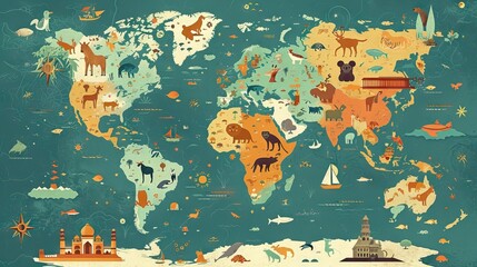 A child-friendly world map, vibrant and educational, designed to inspire young minds about global geography. A colorful and engaging learning tool. Generative AI