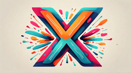 A playful and whimsical "X" letter logo with a hand-drawn feel, featuring vibrant colors and a mix of serif and sans-serif fonts | English alphabet | English Letters