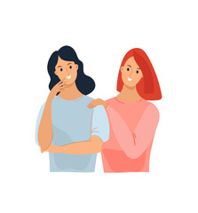 two young happy women hugging. Friends, sisters or couple. The concept of female friendship. vector illustration design.