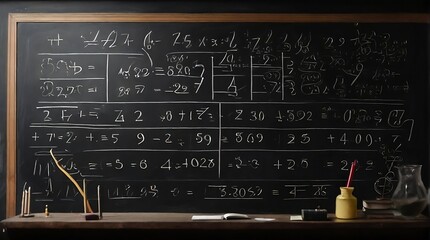 Blackboard with math and science by writing on the blackboard. 