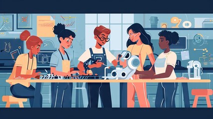 Women scientists developing advancements in robotics, showcasing gender perspective in academia and innovation. A tribute to female ingenuity. Generative AI