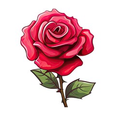 Red rose cartoon illustration on white background