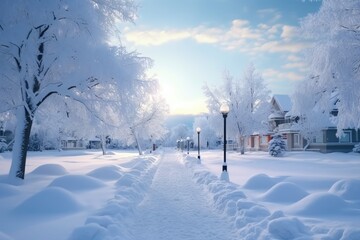 Winter landscape snowy village