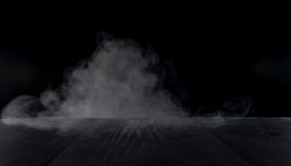 Fog In Darkness - Smoke And Mist On Wooden Table