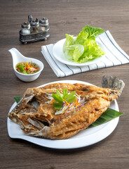 Deep fried Sea bass fish with Sweet fish sauce