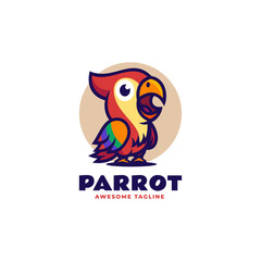 Vector Logo Illustration Parrot Simple Mascot Style.