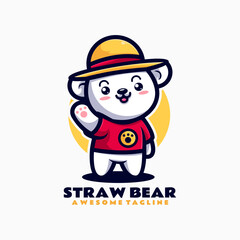Vector Logo Illustration Straw Bear Mascot Cartoon Style.