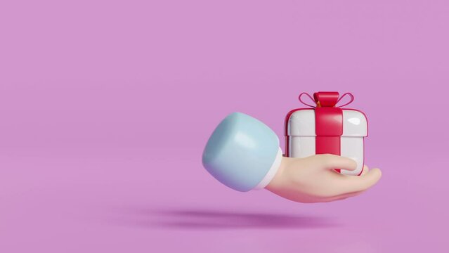 3d hand shaking gift box, happy new year, alpha channel