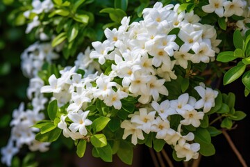 White jasmine flower blooming in the garden, nature background, Jasmine flowers in a garden, AI Generated