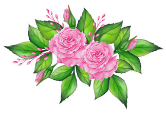 Watercolor Rose Flower Bouquet