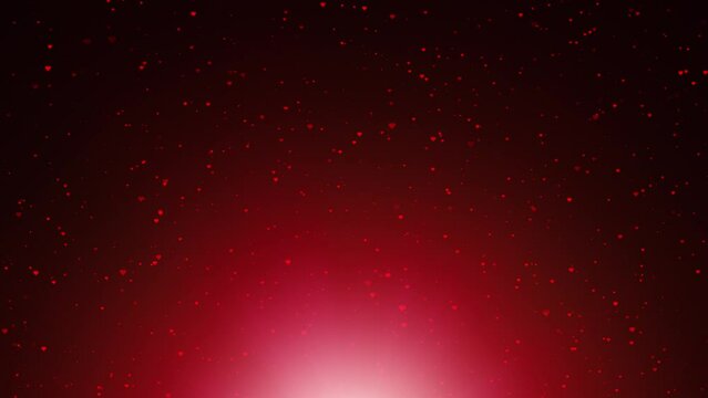 Flickering small heart particles flying up on red background. Concept Valentine's day copy space seamless loop animation.