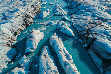 global melting of glaciers drone view