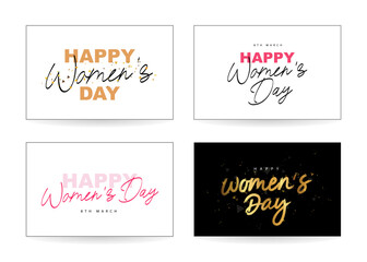 Collection of greeting holiday cards for International Women's Day on March 8th. Brush lettering and calligraphy.