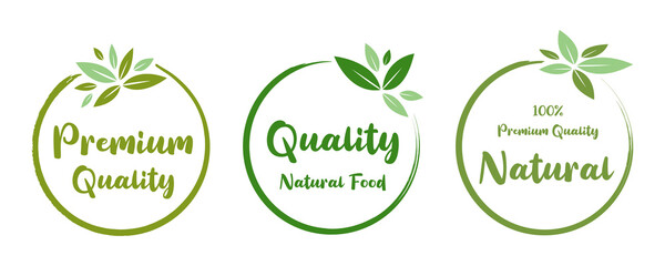 Organic food, healthy life and natural product labels and badges for food market, ecommerce, organic products promotion.