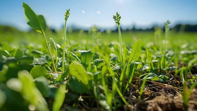 An upclose look at a cover crop, a type of plant that is grown specifically to protect and nourish the soil in between growing seasons.