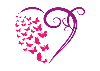 Butterflies flying heart pictogram tattoo vector illustration isolated on white background