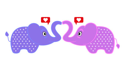 elephants valentines day love cartoon style illustration isolated on white background