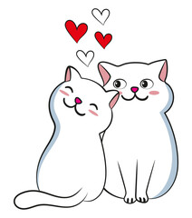 Cat romantic couple loving pets animal concept illustration isolated on white background