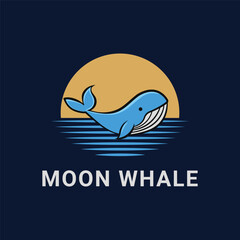 Moon whale logo concept design idea