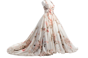Woman Long Dress With Floral Pattern On Transparent Background